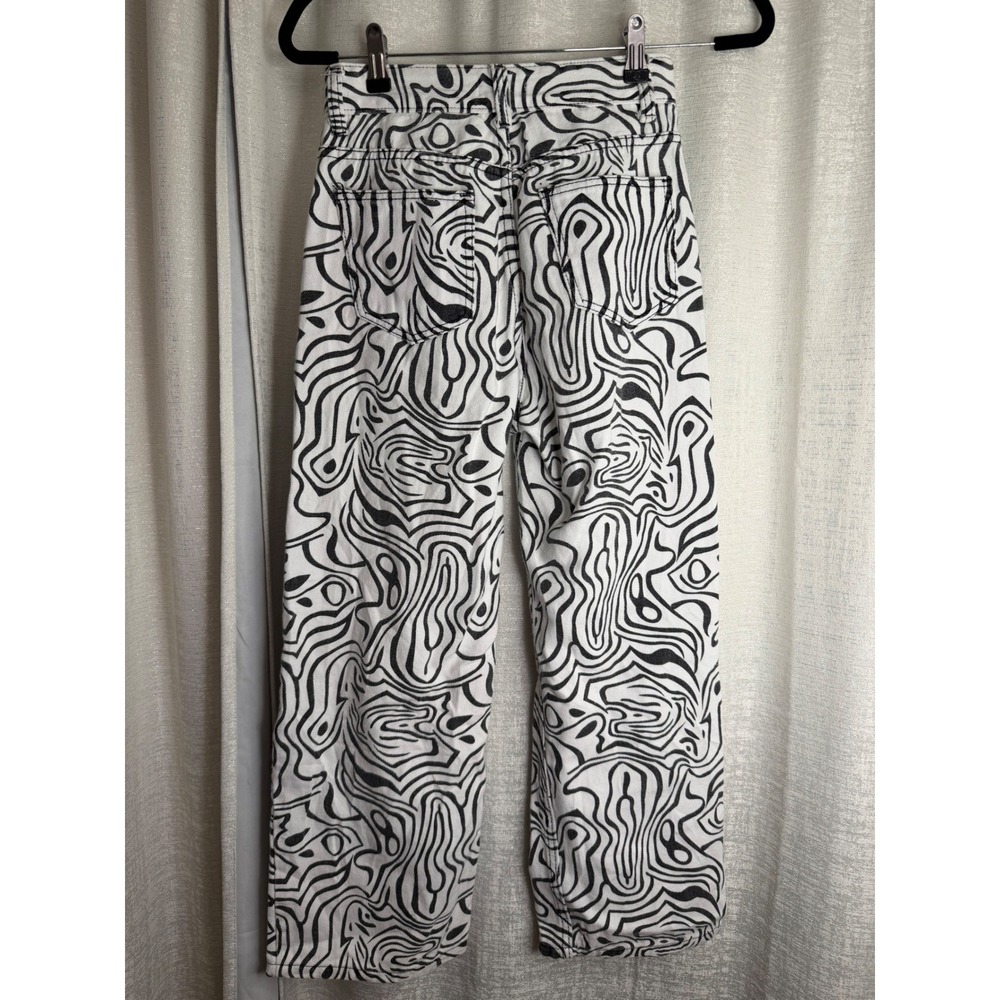 8 Birdies Women XS Black White Psychedelic Swirl Print High Waist Jeans Straight - Picture 4 of 7